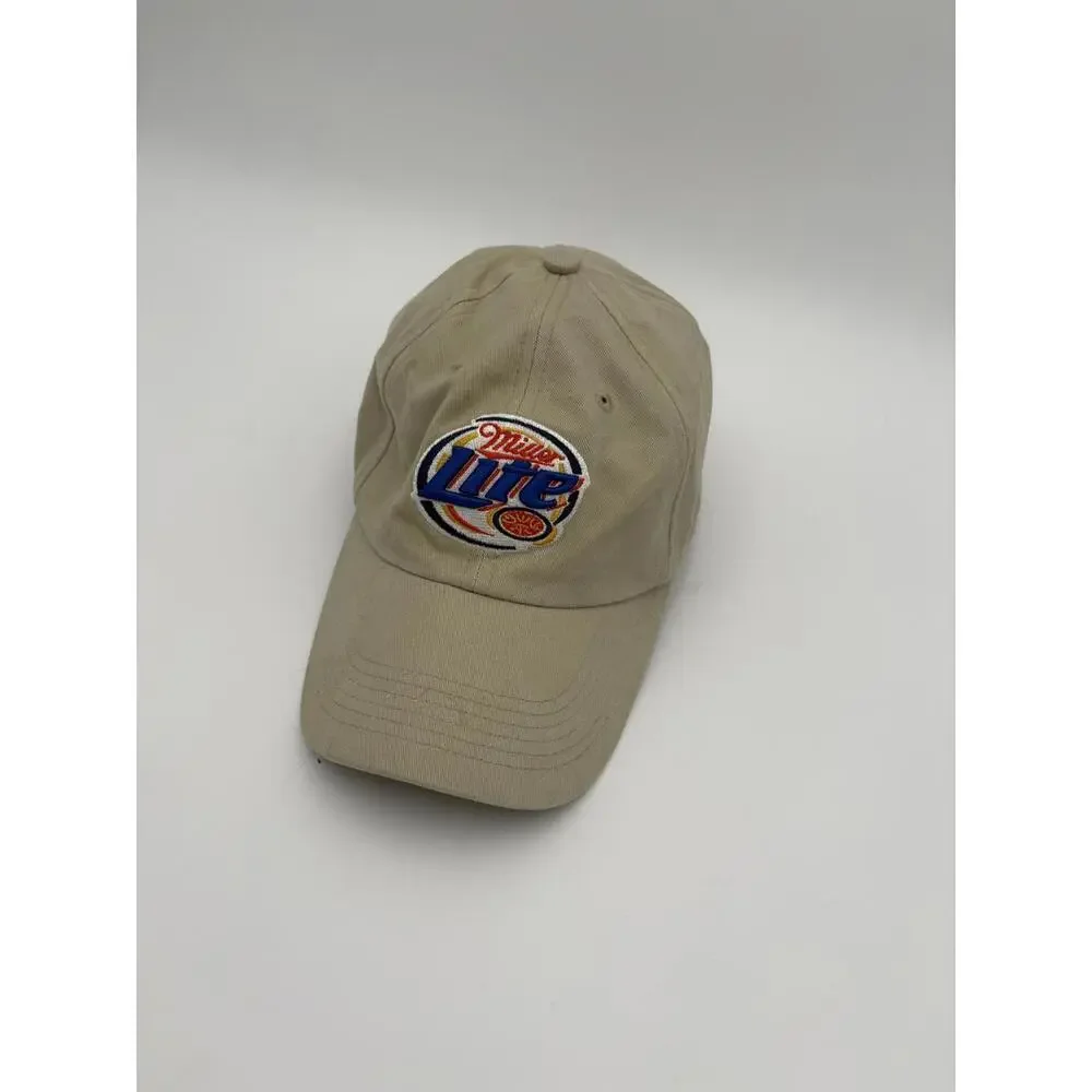 Vintage Miller Lite Logo Embroidered Beer Khaki Baseball Cap Hat Rare